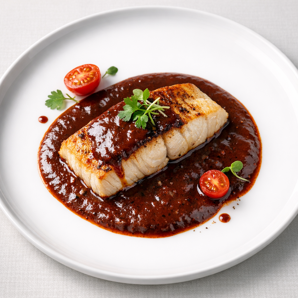 Filete de Robalo en Salsa de Chile Pasilla con Tomate