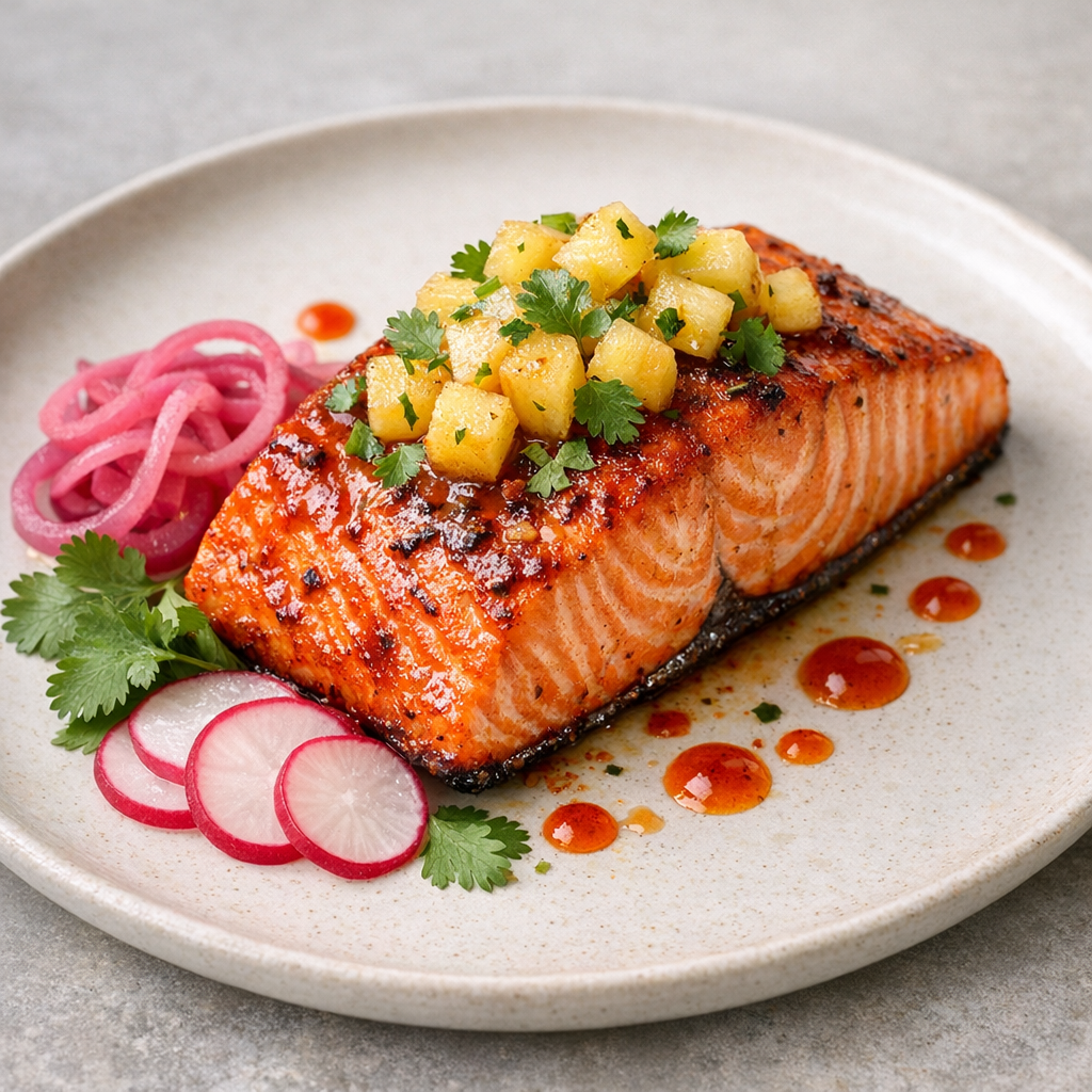 Filete de Salmón al Pastor Ligero con Piña