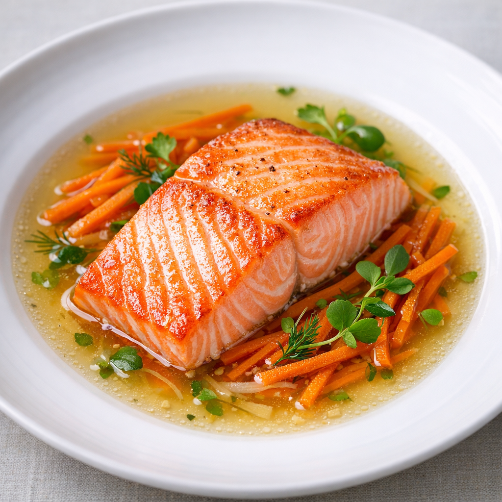 Filete de Salmón en Caldillo Claro con Zanahoria