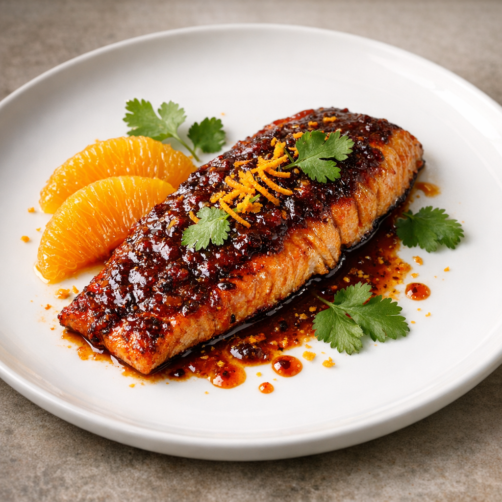 Filete de Trucha en Adobo de Chile Ancho y Naranja
