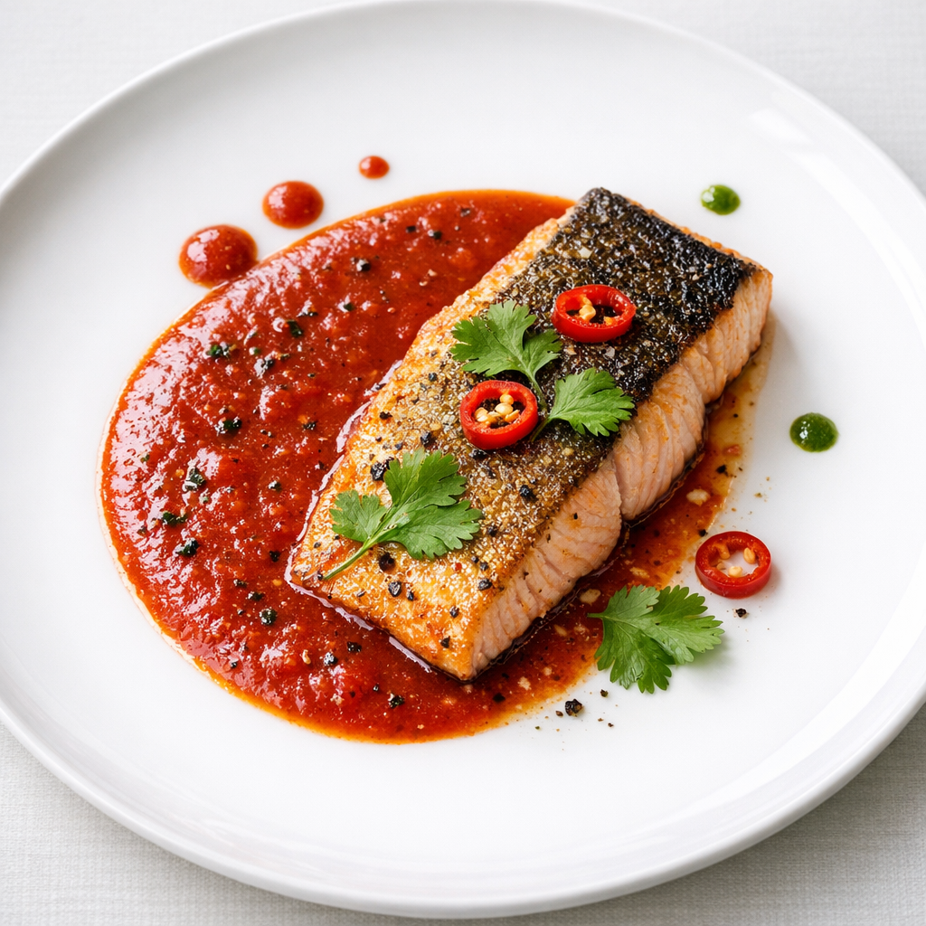 Filete de Trucha en Caldillo de Chiltomate