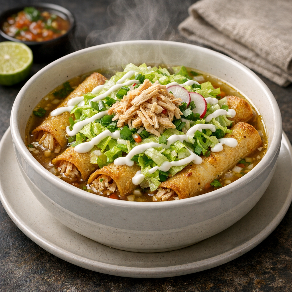 Flautas al Horno de Pollo con Lechuga y Crema Light