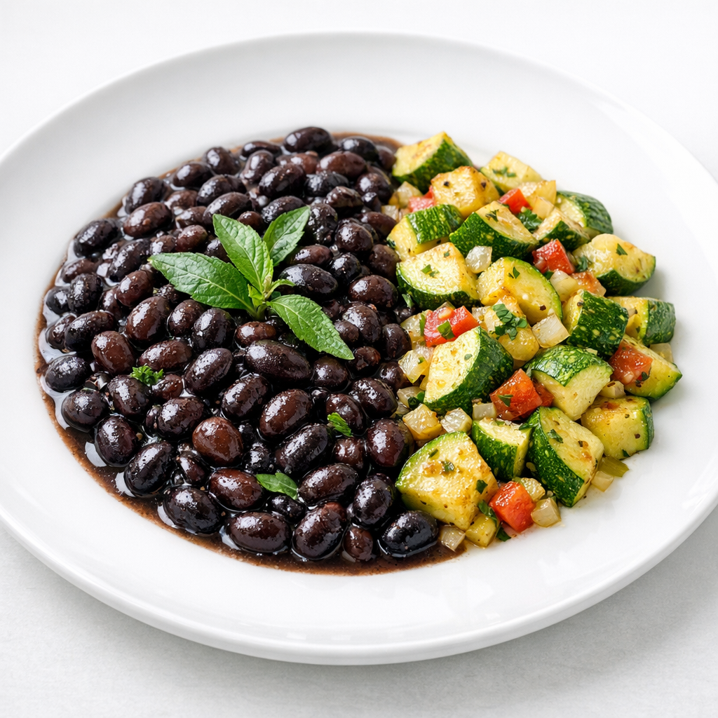 Frijoles Negros de la Olla al Epazote con Calabacitas Criollas