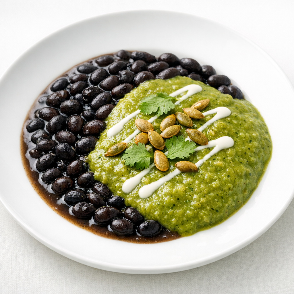 Frijoles Negros de la Olla al Pipian Verde de Pepita de Calabaza
