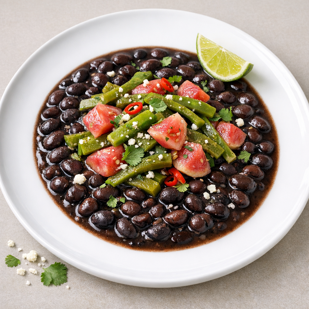 Frijoles Negros de la Olla con Nopales y Xoconostle