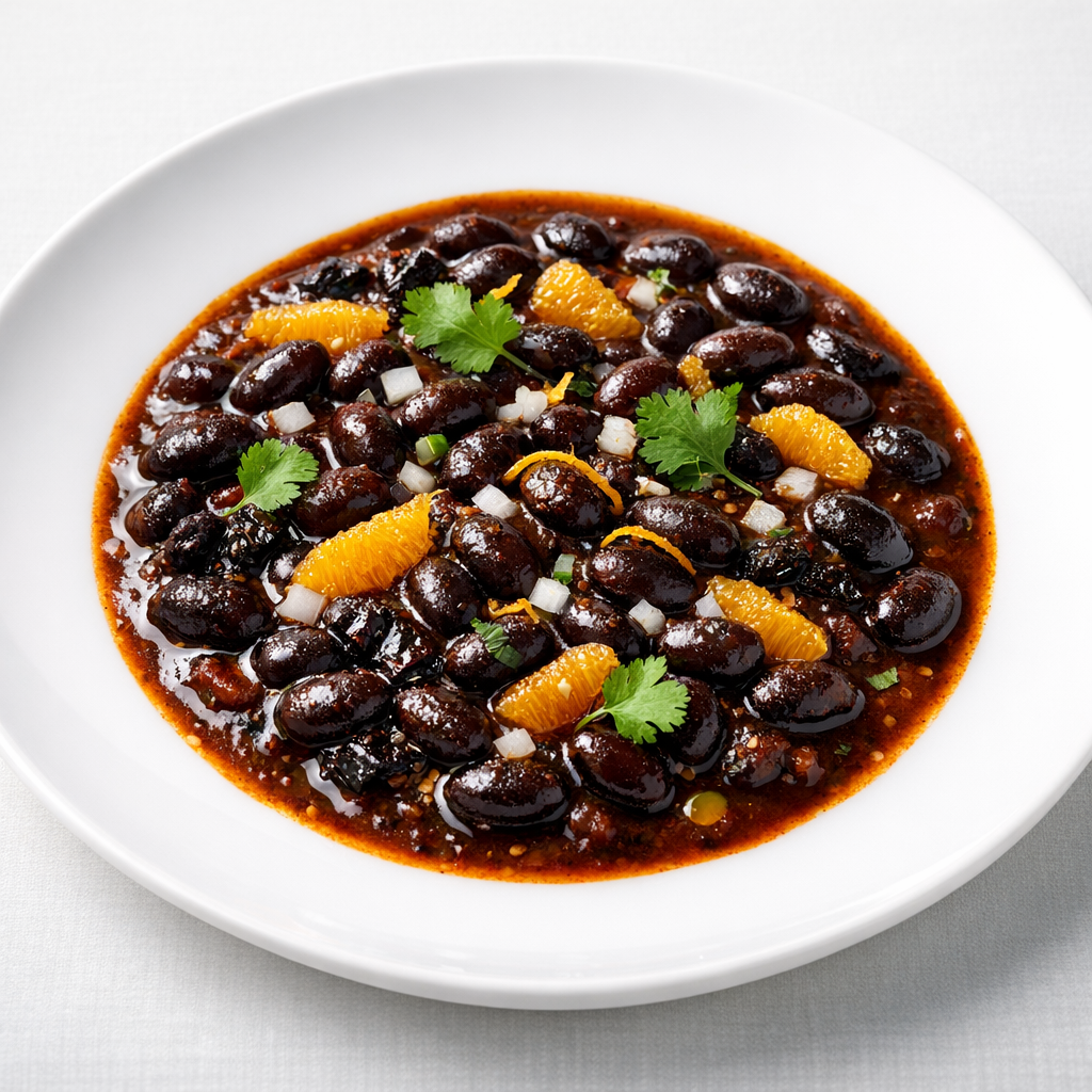 Frijoles Negros de la Olla en Adobo de Chile Ancho y Naranja