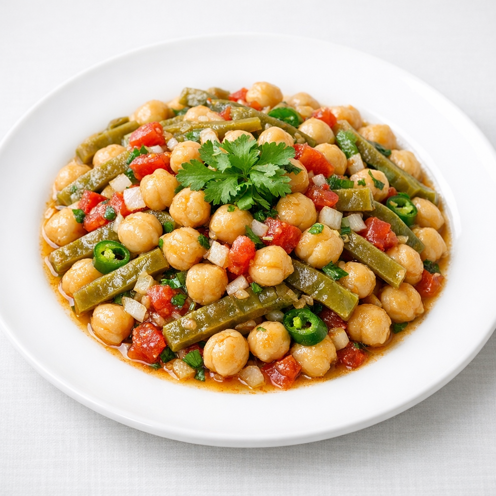 Garbanzos Cocidos a la Mexicana con Nopales