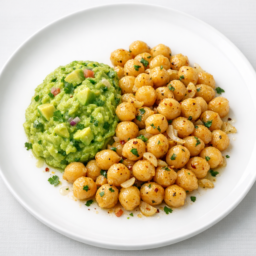 Garbanzos Cocidos al Ajillo Suave con Guacamole