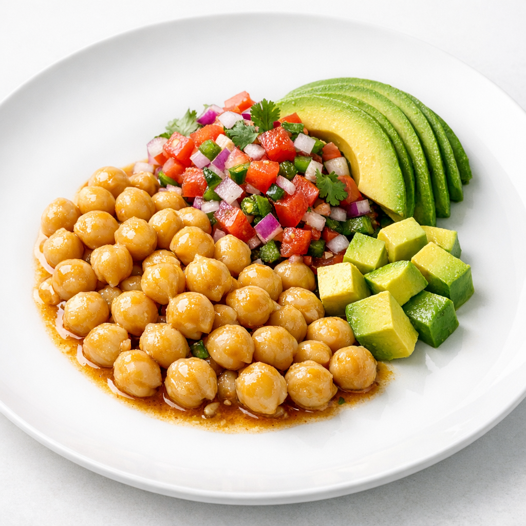 Garbanzos Cocidos con Pico de Gallo y Aguacate