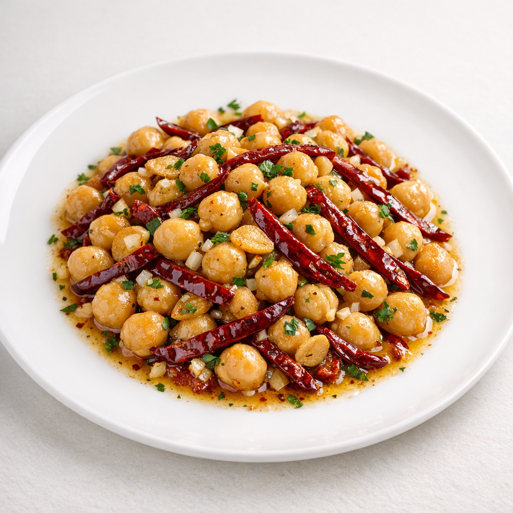 Garbanzos de la Olla al Ajillo con Tiras de Chile Guajillo