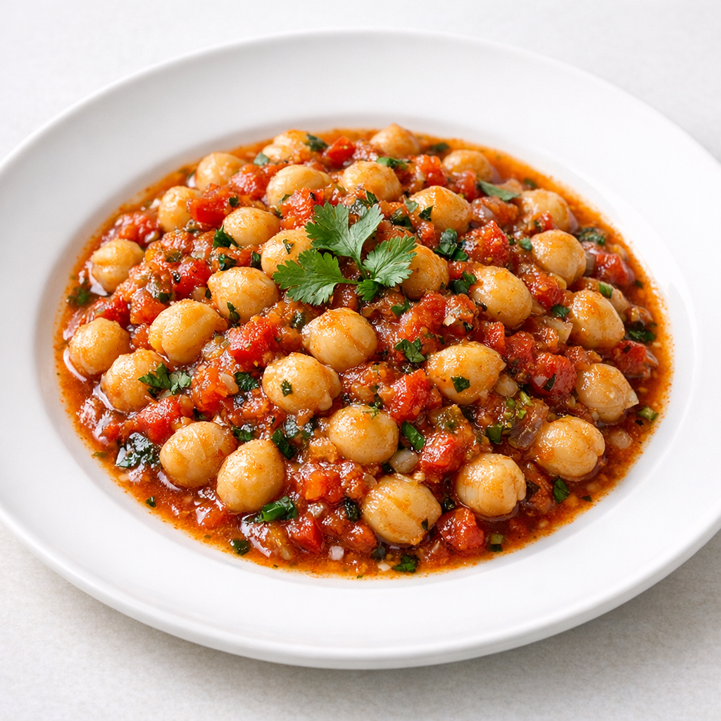 Garbanzos de la Olla en Salsa Martajada de Jitomate y Cilantro