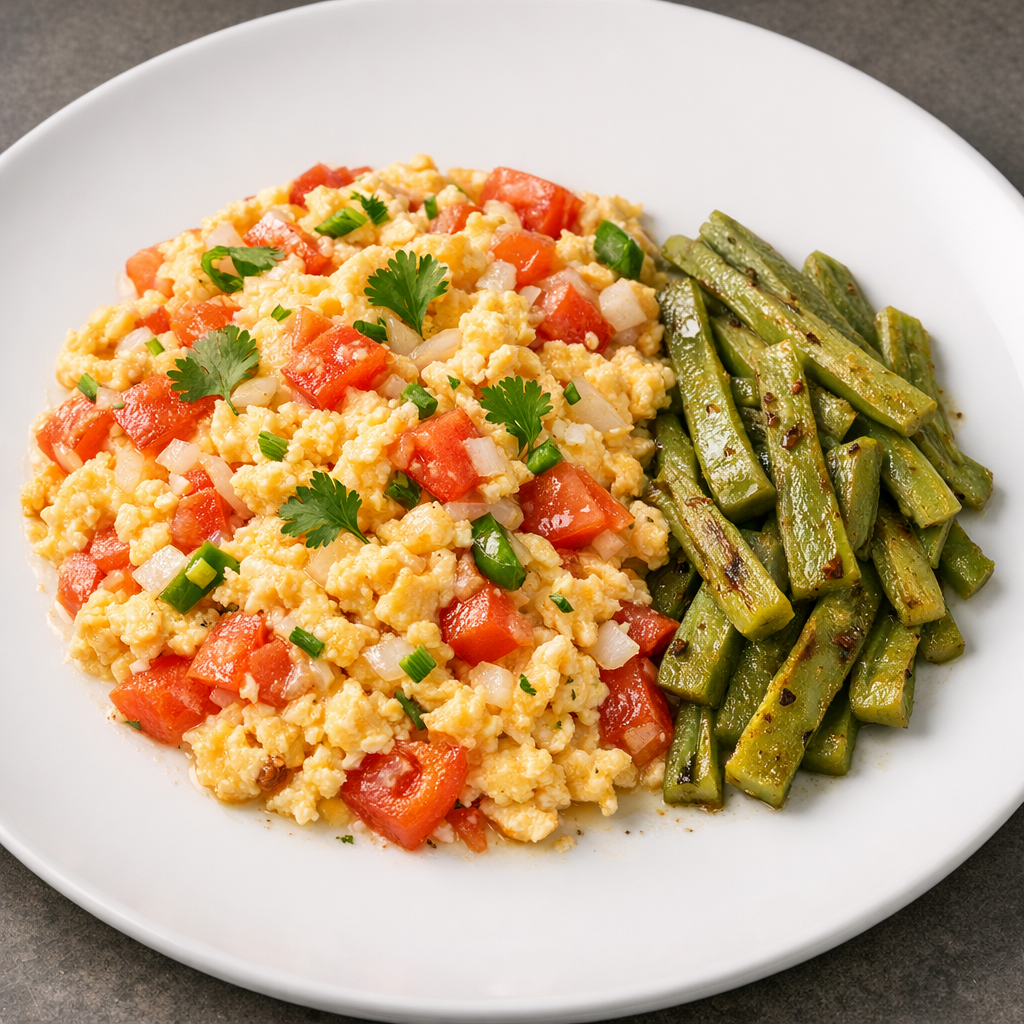 Huevos Revueltos a la Mexicana con Nopales