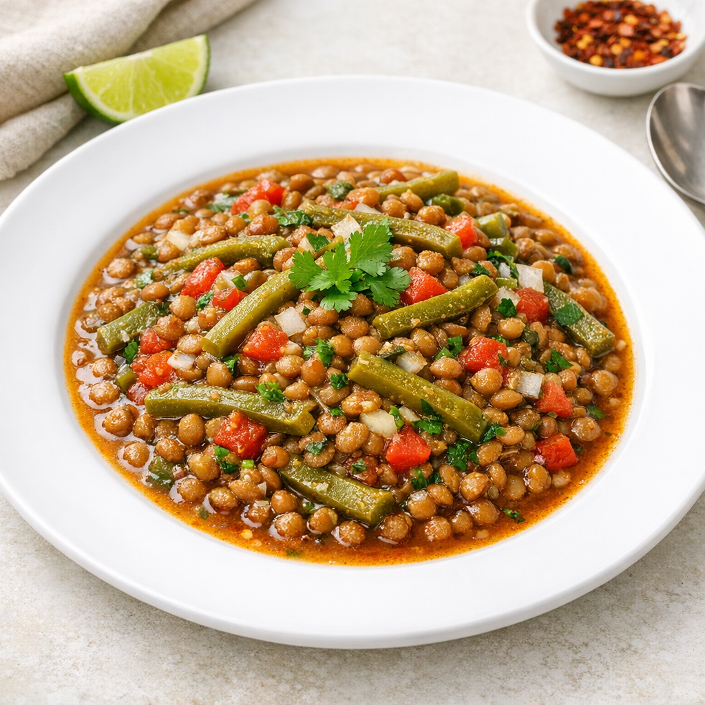 Lentejas de la Olla a la Mexicana con Nopales