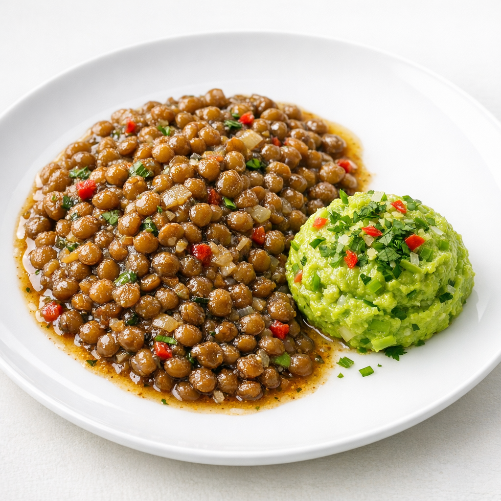 Lentejas de la Olla al Ajillo Suave con Guacamole