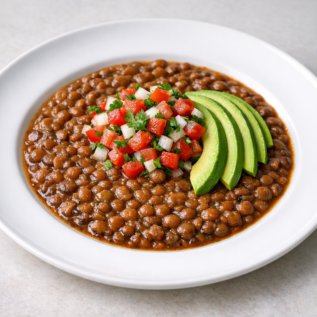 Lentejas de la Olla con Pico de Gallo y Aguacate