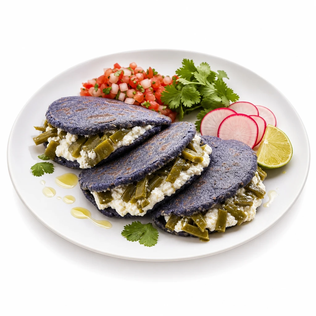 Gorditas de Maíz Azul Rellenas de Requesón y Nopales