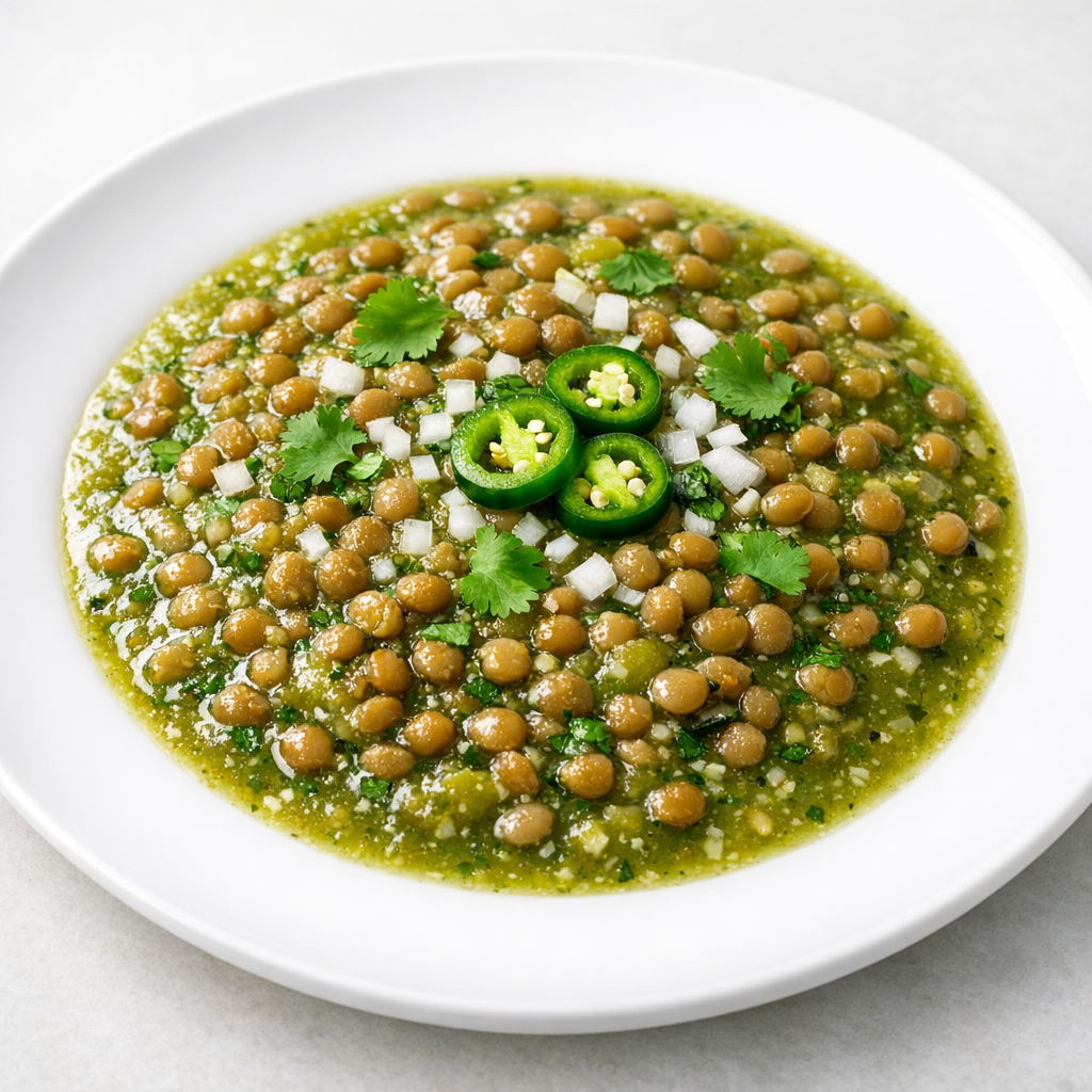 Lentejas de la Olla en Salsa Verde de Tomatillo