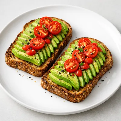 Pan Tostado Integral con Aguacate y Tomate Cherry