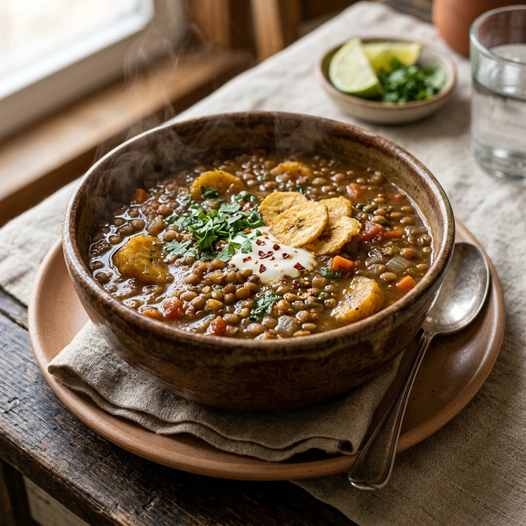 Sopa de Lentejas Tradicional con Plátano Macho