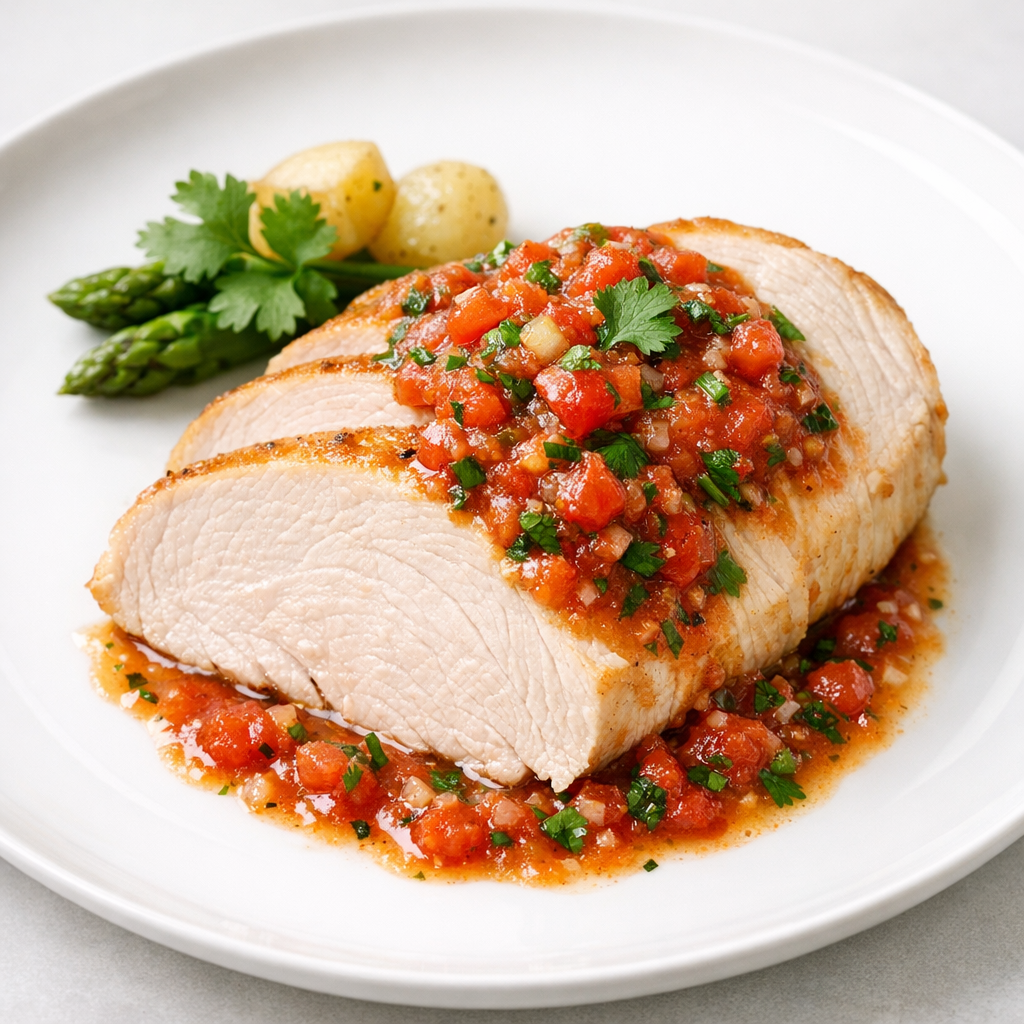 Pechuga de Pavo en Salsa Martajada de Jitomate y Cilantro