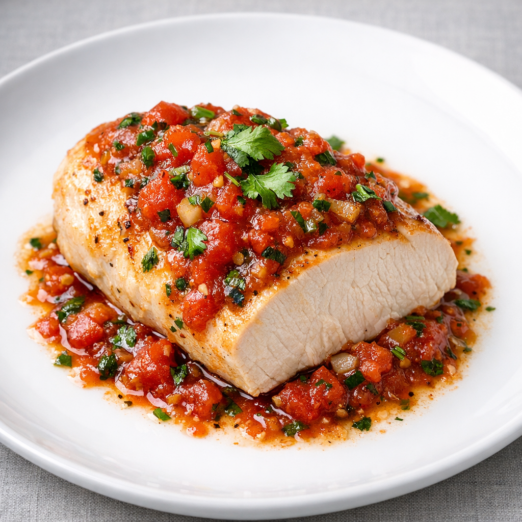 Pechuga de Pollo Orgánica en Salsa Martajada de Jitomate y Cilantro