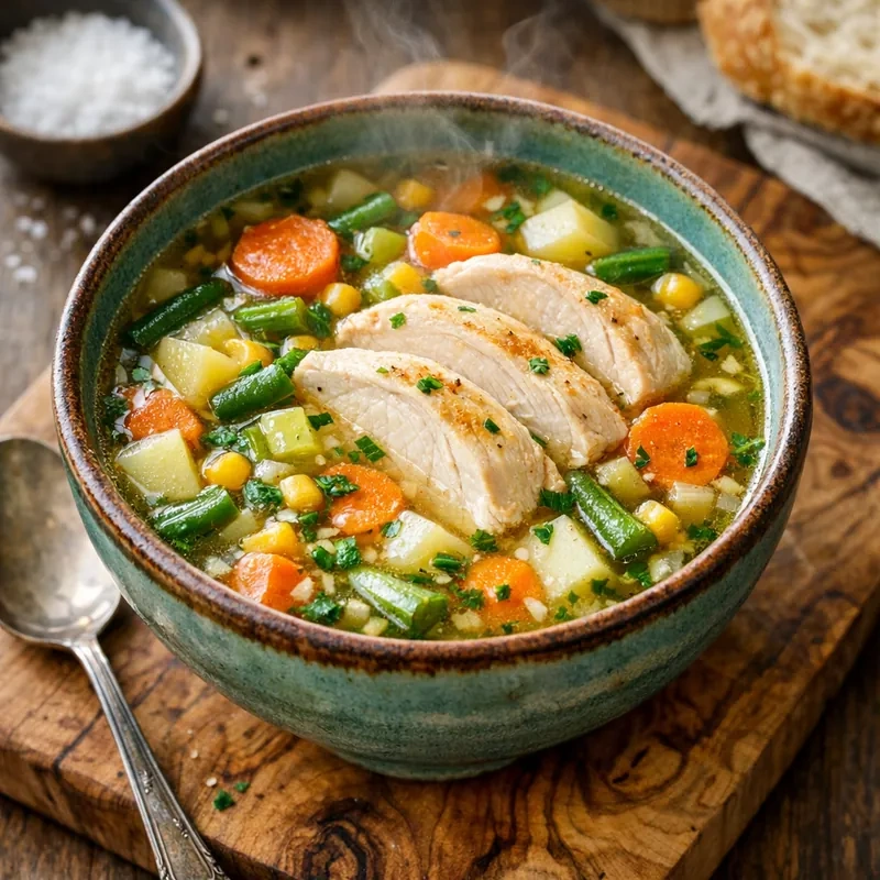 Caldo de Verduras Exprés con Pechuga de Pollo