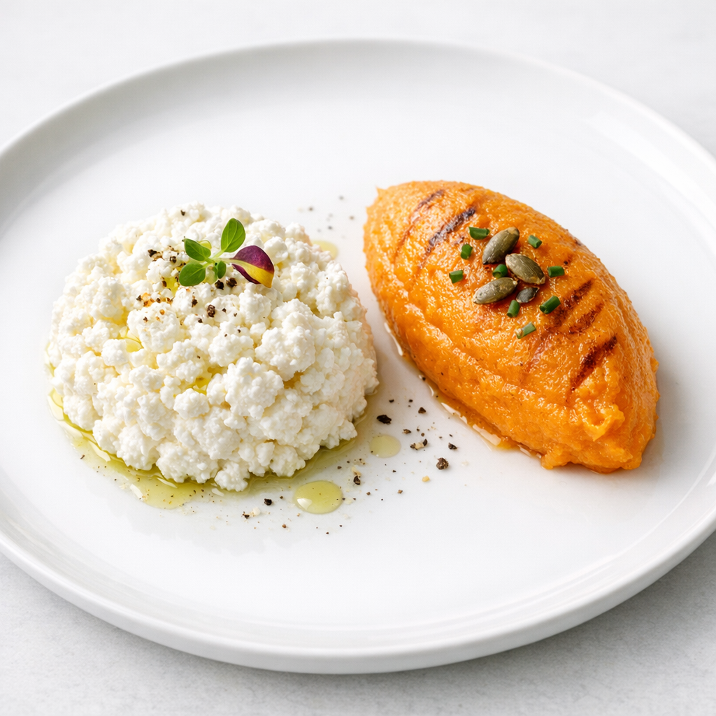 Requesón Magro con Puré de Camote al Horno