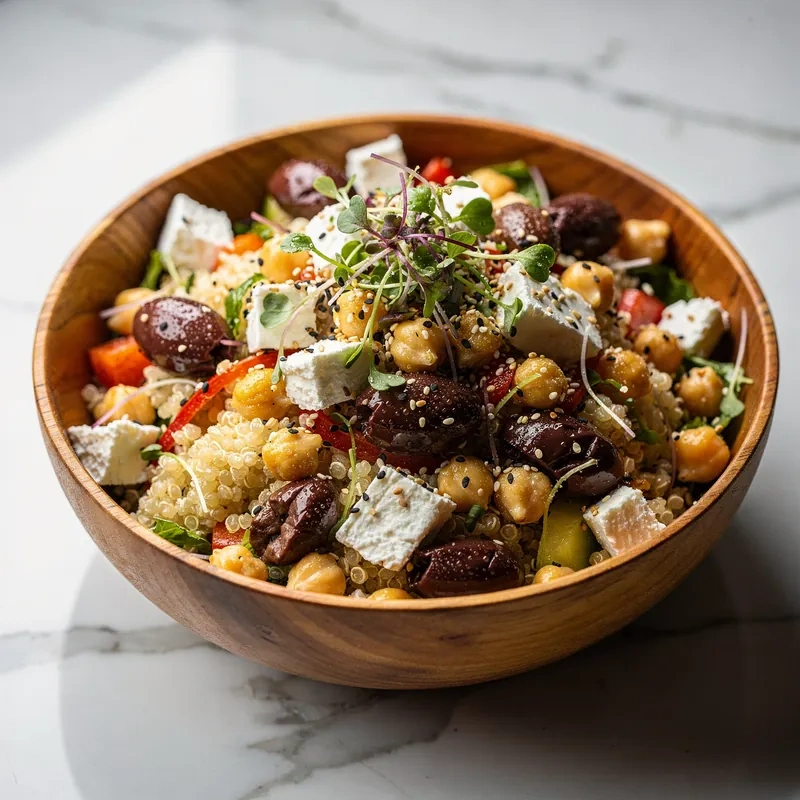 Bowl Mediterráneo de Quinoa con Garbanzo, Feta y Olivas