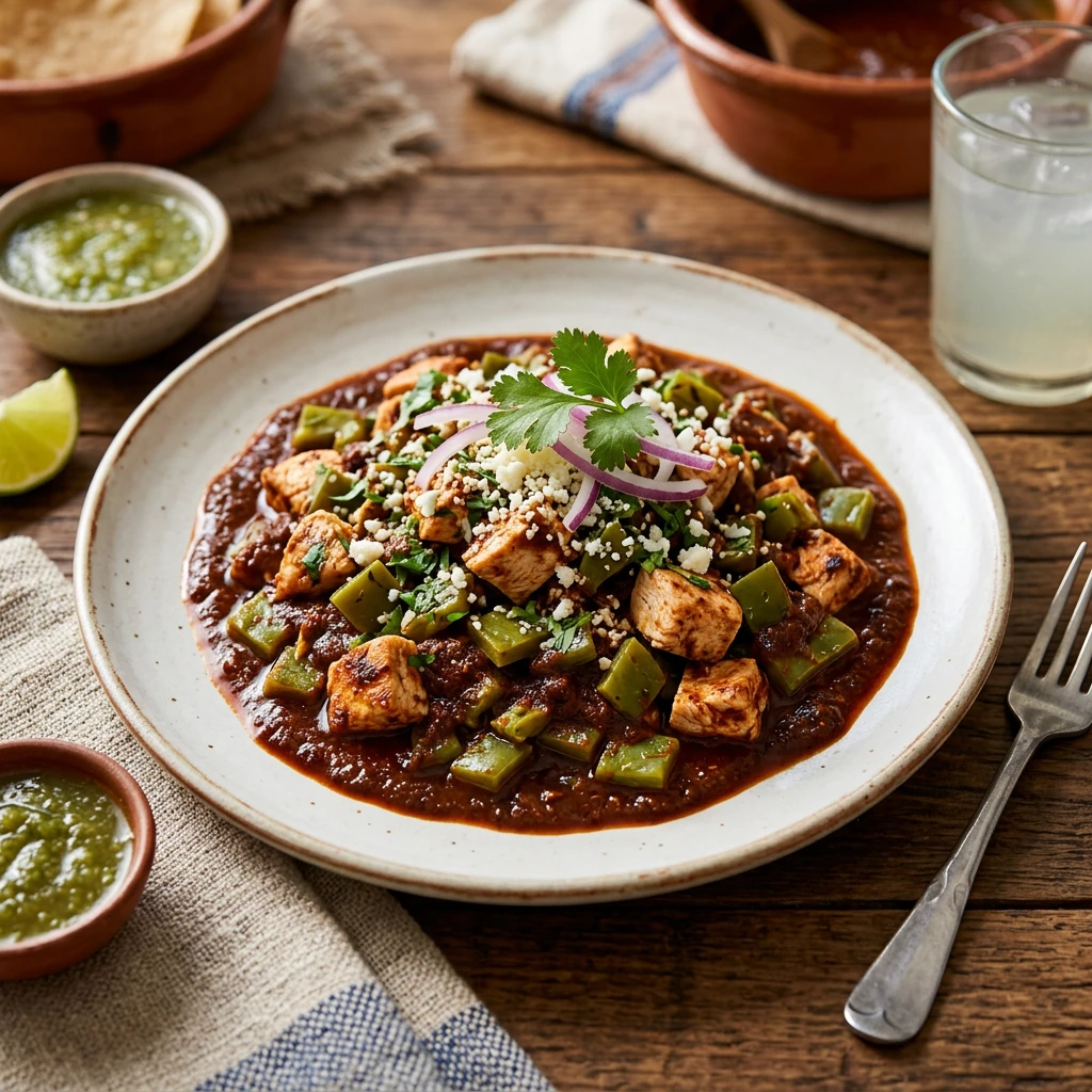 Pollo con Nopales en Salsa de Chile Ancho