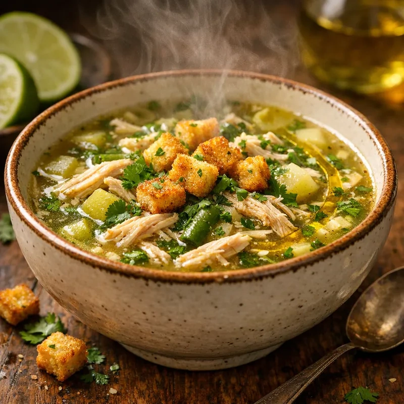 Caldo de Verduras Criollas con Pollo y Limón