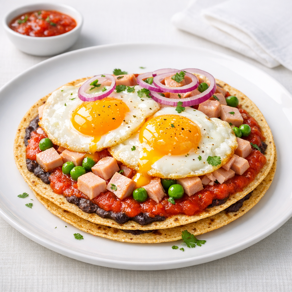 Huevos Motuleños Ligeros con Jamón de Pavo y Chícharos
