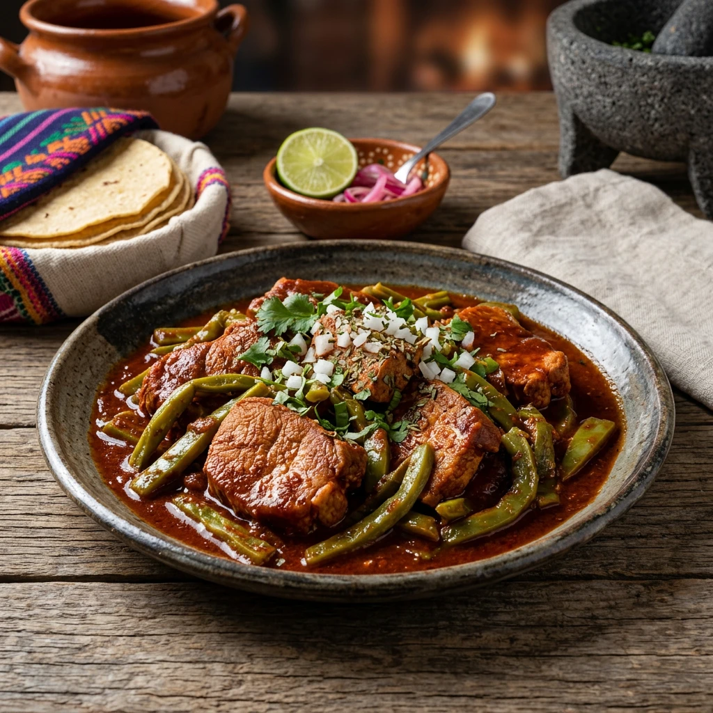 Carne de Cerdo Magra con Nopales en Salsa Roja