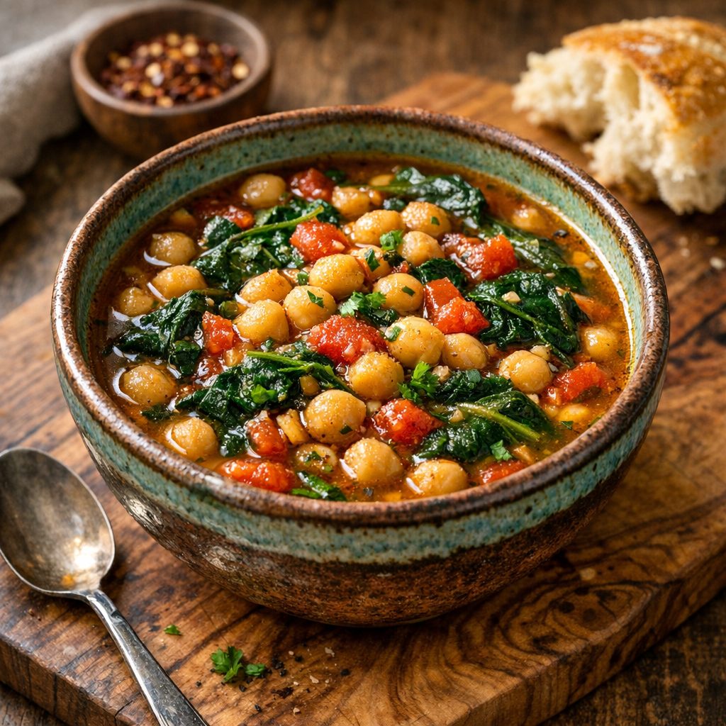 Sopa de Garbanzo con Espinacas y Jitomate