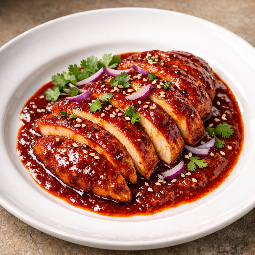 Pollo en Adobo Rápido de Chile Guajillo al Comal