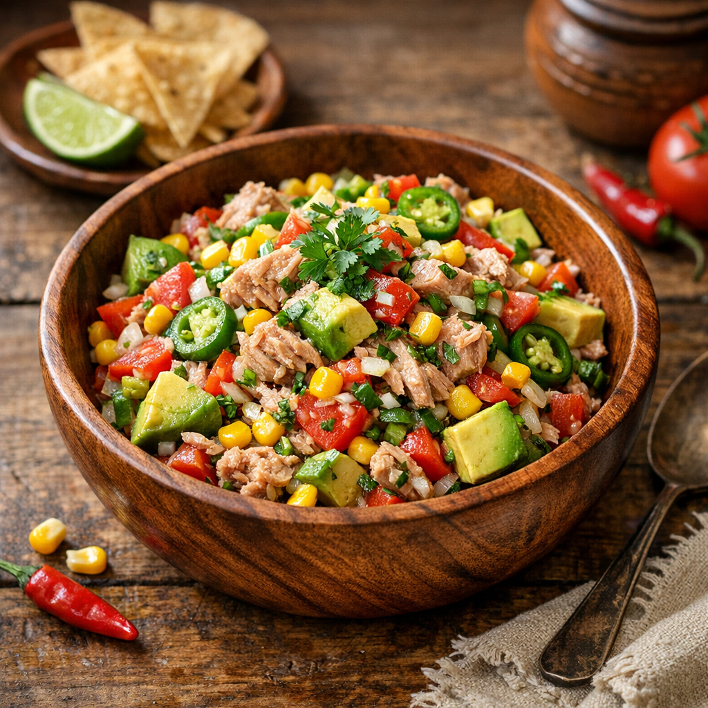 Ensalada de Atún a la Mexicana con Aguacate y Maíz