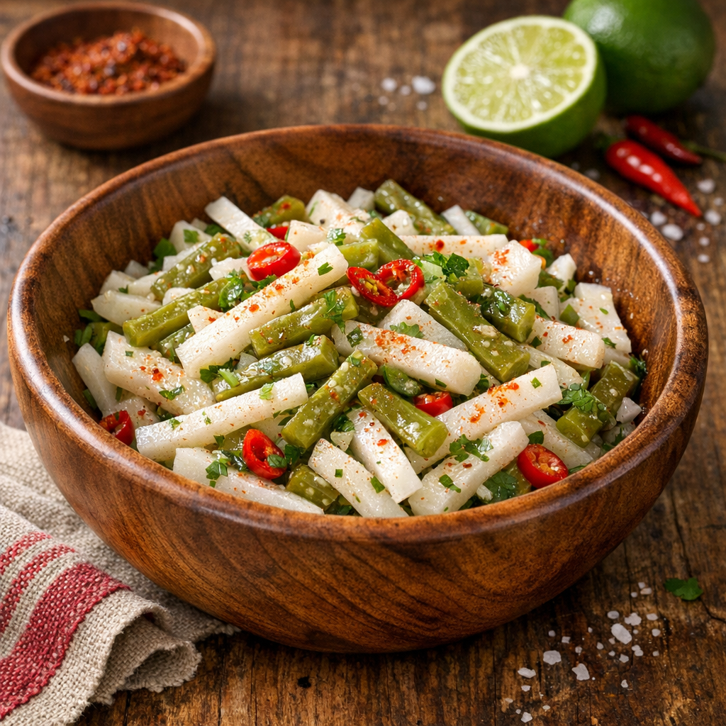 Ensalada de Jícama y Nopalitos con Limón y Chile