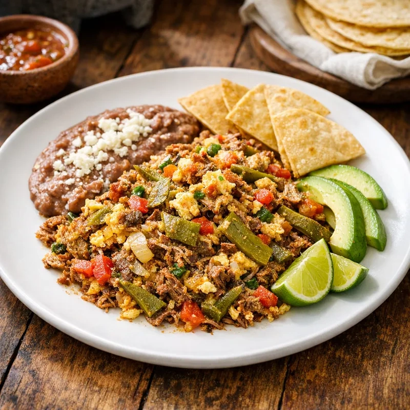 Machaca con Huevo estilo Norteño con Nopales