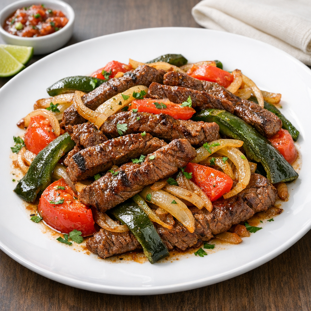 Fajitas de Res con Chile Poblano y Jitomate