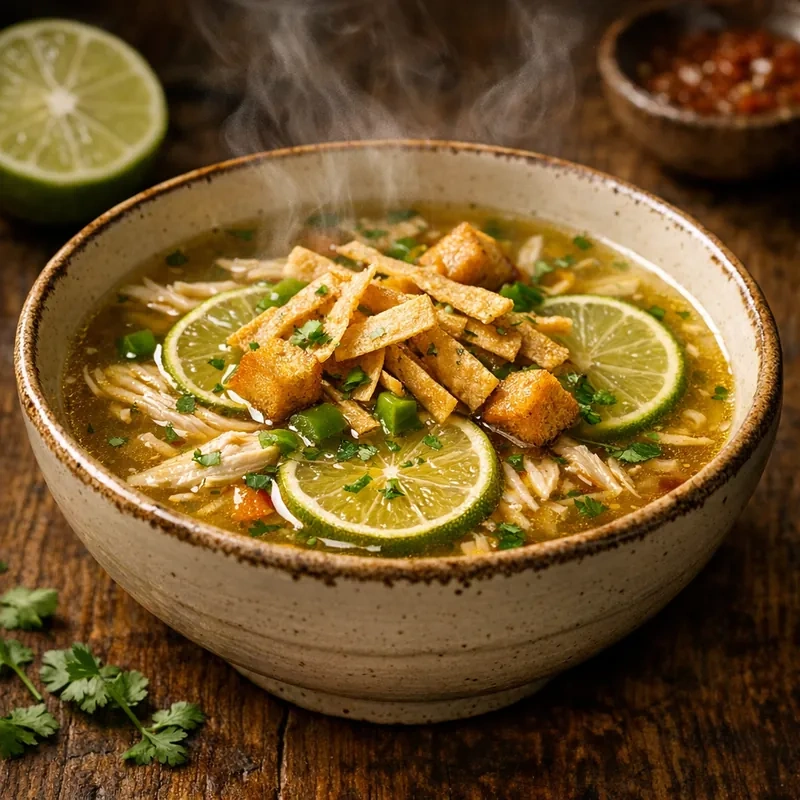 Sopa de Lima Tradicional Yucateca con Pollo Deshebrado