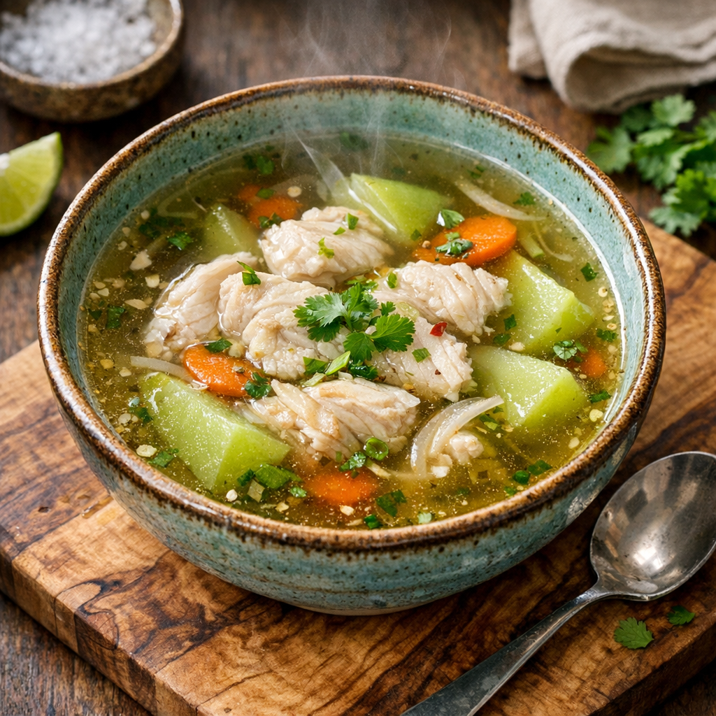 Consomé Claro de Pescado Blanco con Chayote