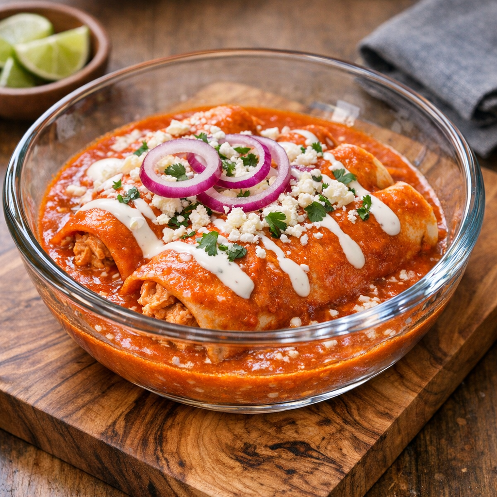 Entomatadas Suaves de Pollo Licuado en Tortilla