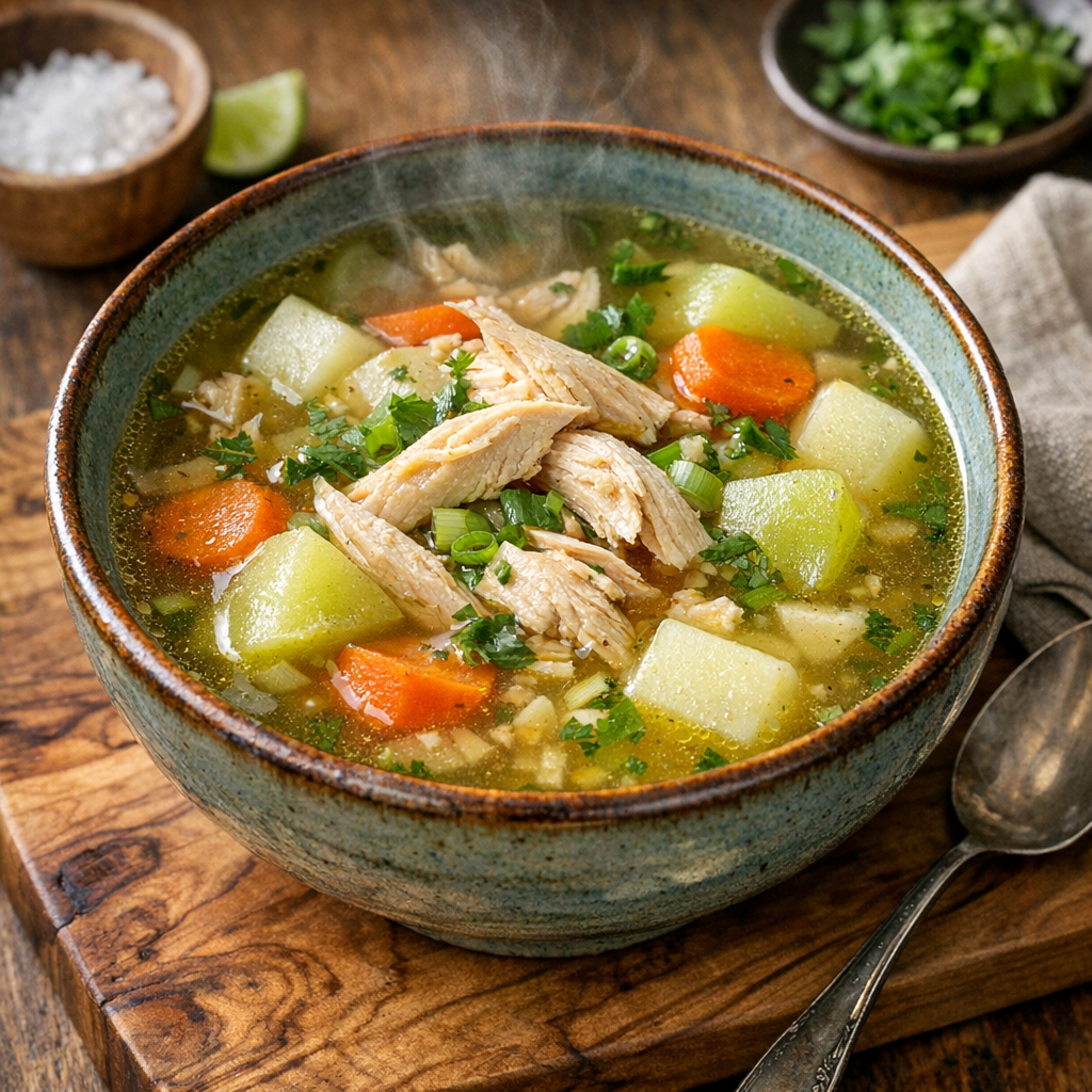 Sopa Clara de Pechuga de Pollo con Chayote