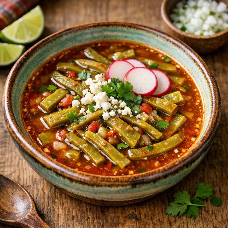 Sopa de Nopalitos en Caldillo de Guajillo