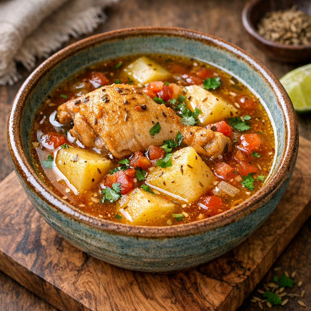 Pollo con Papas en Caldillo de Jitomate y Comino