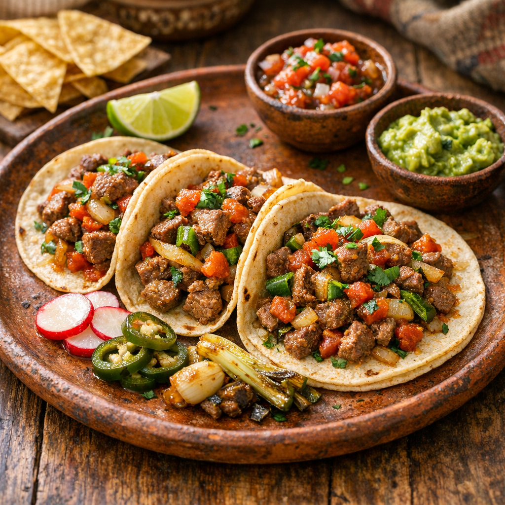 Tacos de Bistec de Res Magro a la Mexicana