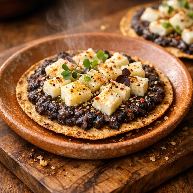 Tostadas de Frijol Negro con Queso Panela