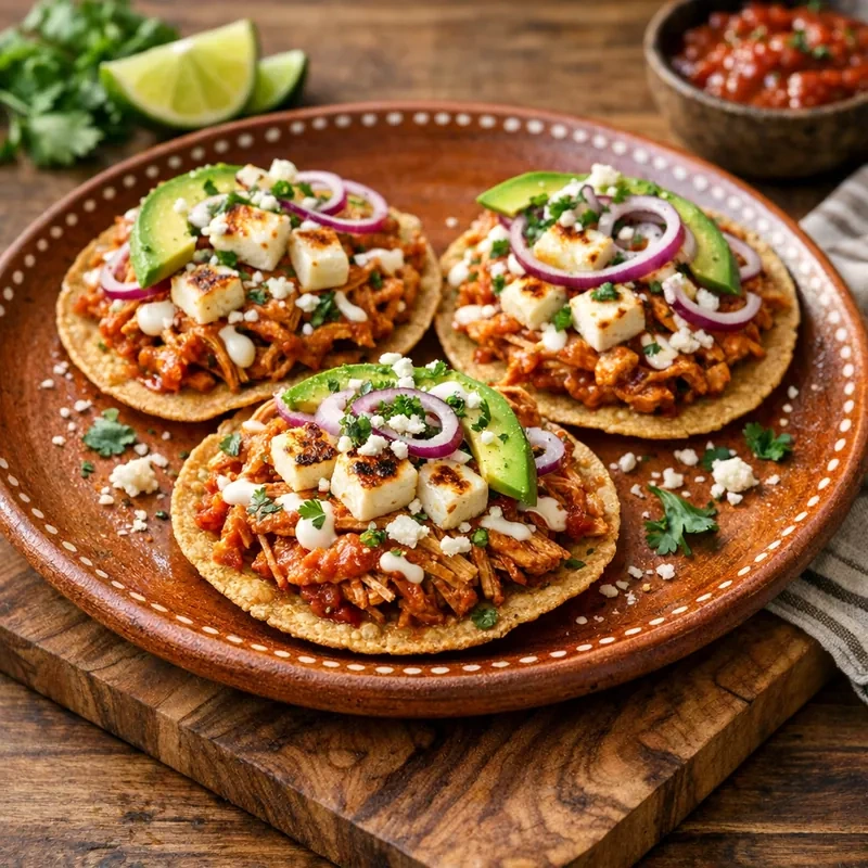 Tostadas de Tinga de Pollo con Queso Panela