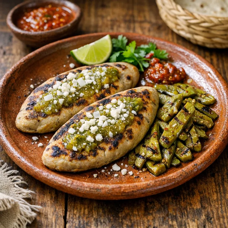 Tlacoyos de Habas Molidas al Comal con Nopales