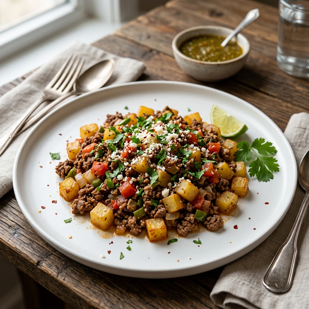 Carne Molida a la Mexicana con Papas en Cubos