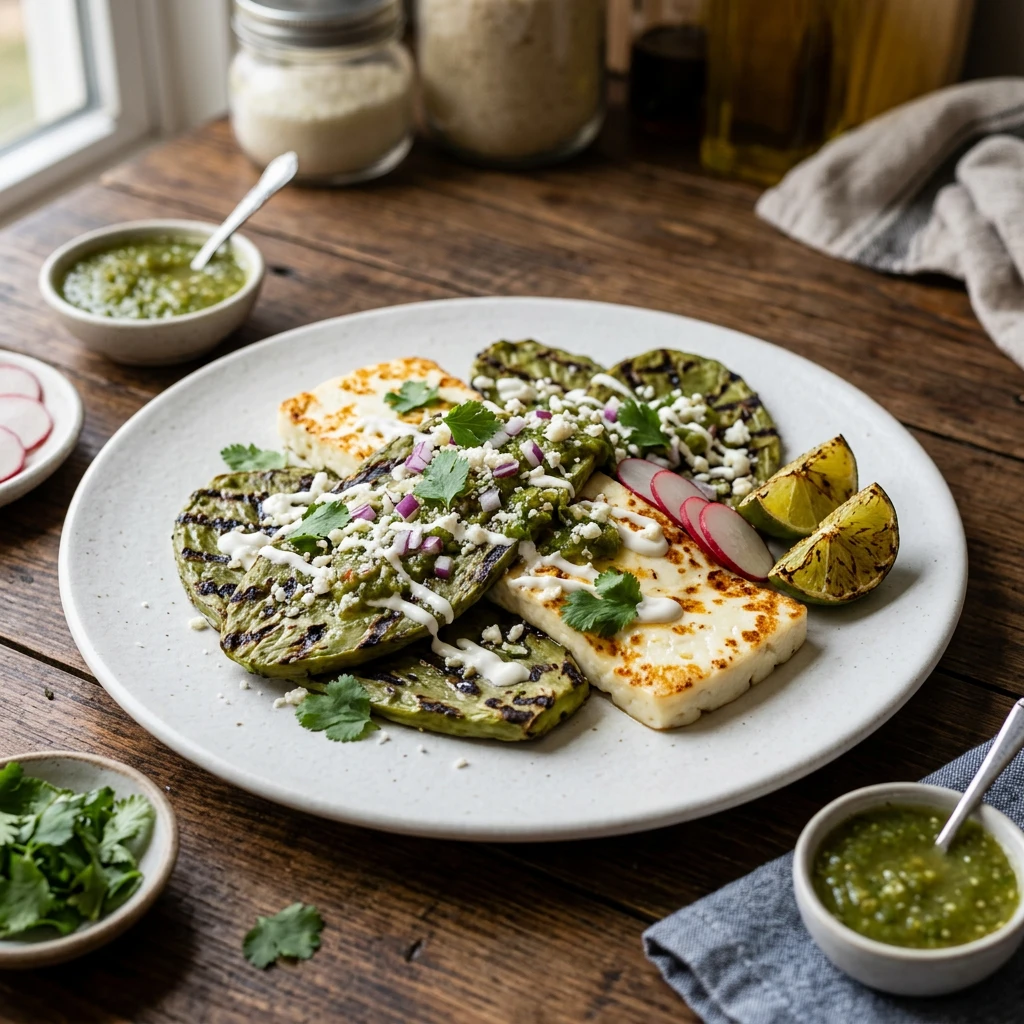 Nopales Asados al Comal con Queso Panela
